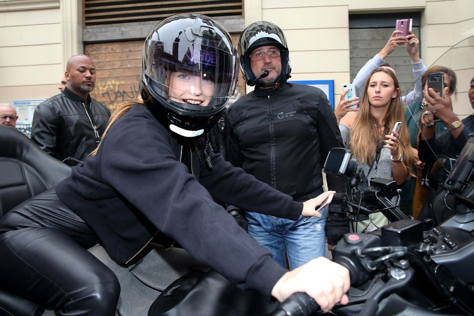  Barbara arrived at the glam event on a motorbike, wearing gold lipstick