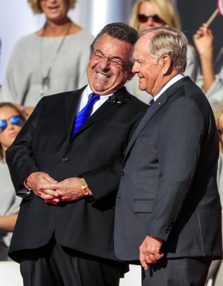  Ryder Cup legends Tony Jacklin and Jack Nicklaus share a joke