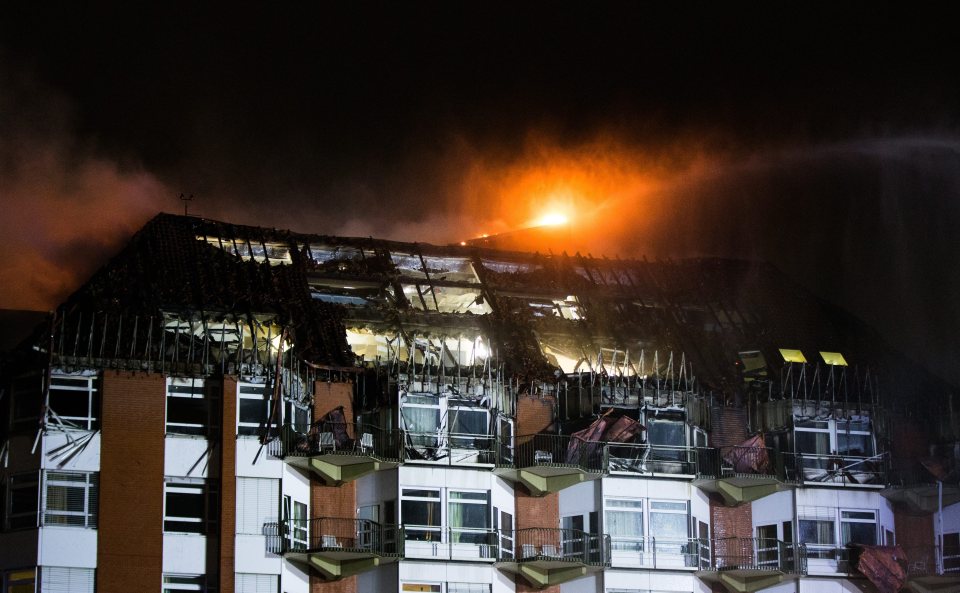  The roof was consumed by the flames