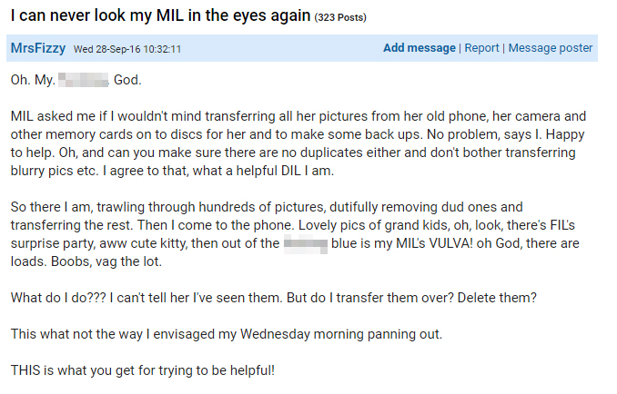  The horrified Mumsnet user shared her story on the site's forums