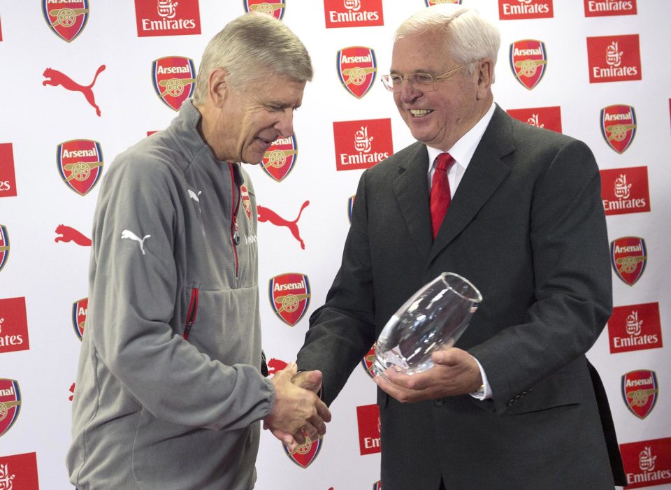  Wenger was presented with the vase by chairman Sir Chips Keswick