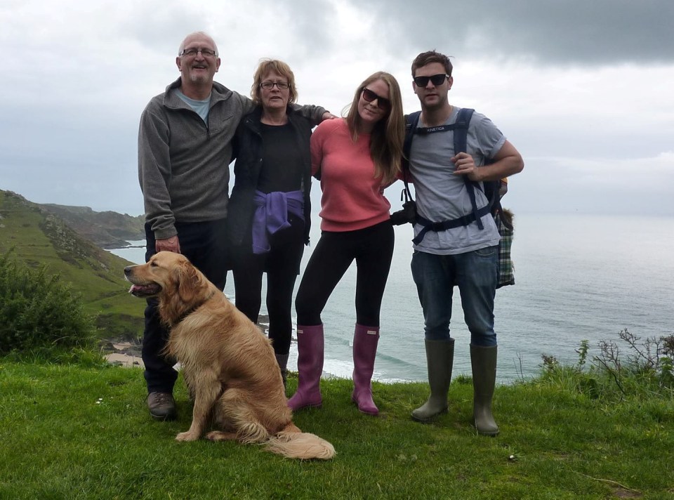  Trevor Priest who lost his life pictured with his wife Gill, his two children Megan and Nick Priest and his dog called Alfie who he was trying to save