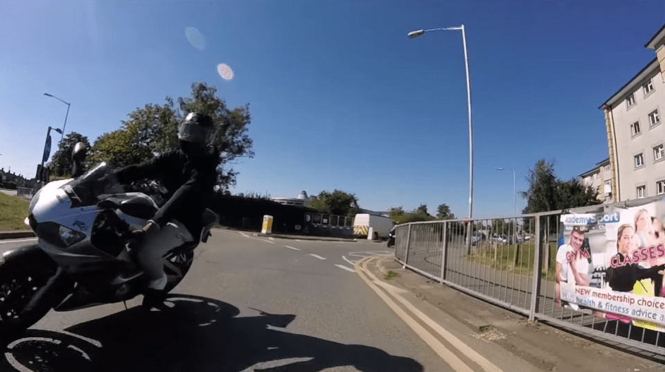  The cyclist's video captures the moment that the motor bike rider zooms past him at the intersection of Northumberland Ave and Hartland Road