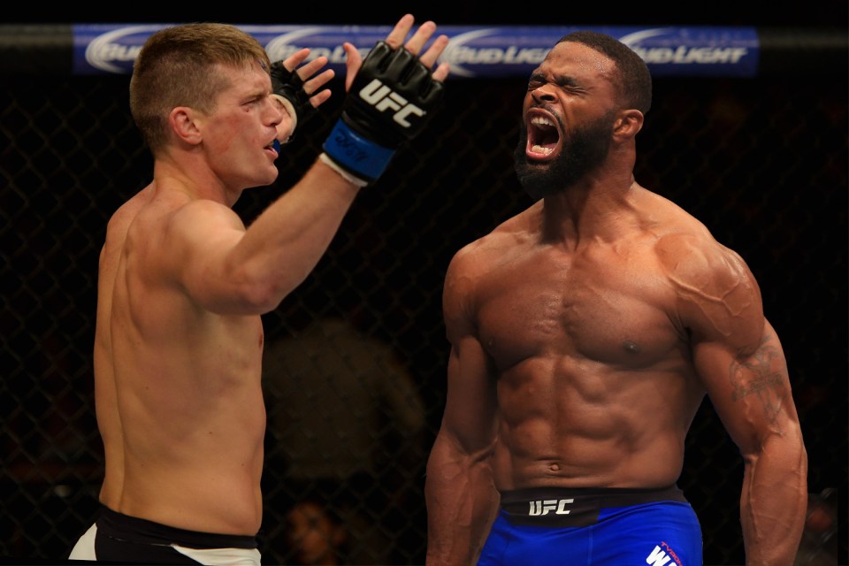  Knockout power: Both Stephen 'Wonderboy' Thompson (left) and UFC champion Tyron Woodley have fight-ending power