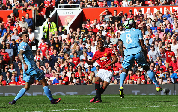  Anthony Martial unleashes a shot into the top corner for Manchester Uniteds goal