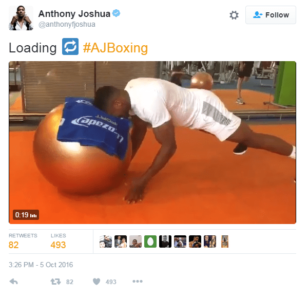 Anthony Joshua shows off his gym ball work out on Twitter