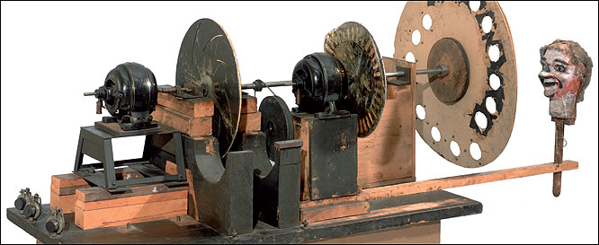  Mechanical approach. Baird’s television apparatus from 1926. You can see the subject of Baird’s first transmissions, the head of a ventriloquist’s dummy called Stookie Bill.