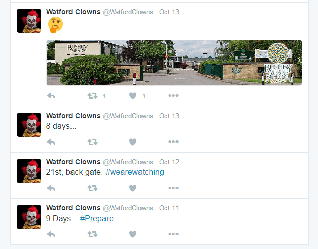  The accounts, Watford Clowns, appears to have been made specifically to target this school and promises they will visit today