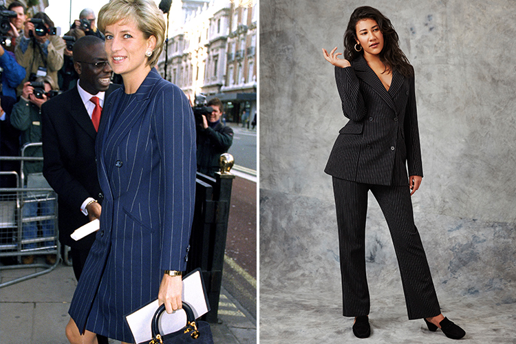  A pinstripe suit is reminiscent of an outfit the late princess wore in 1996