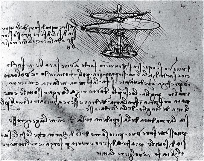  Leonardo's plans for an aerial screw, drawn some time between 1483 and 1486.