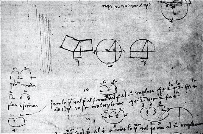  Leonardo's mathematical notes. Maths was just about the only subject he couldn't do extremely well, although he saw its importance.