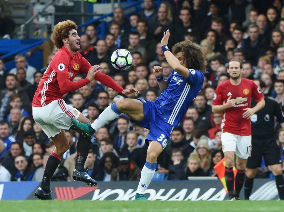  David Luiz was lucky to escape with just a yellow after the Chelsea defender's high tackle on Marouane Fellaini