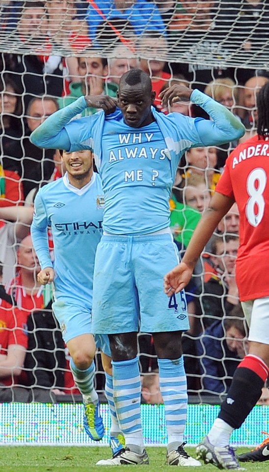  Mario Balotelli's t shirt reads 'Why Always Me' after scoring opening goal