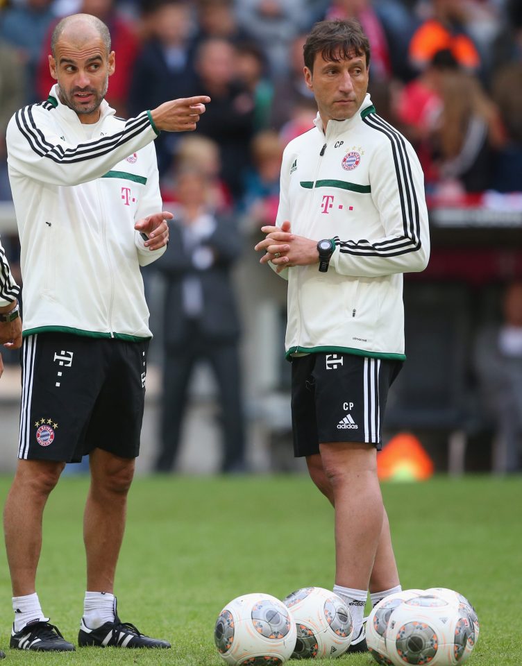  Carles Planchart watches on as Pep Guardiola gives instructions while in Munich