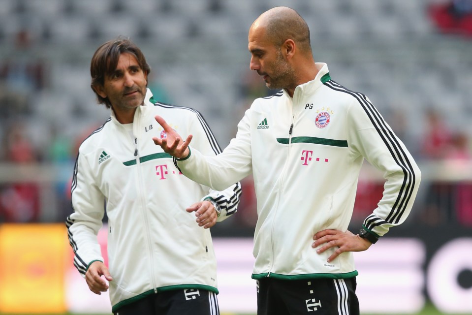  Lorenzo Buenaventura and Pep Guardiola during training session with Bayern