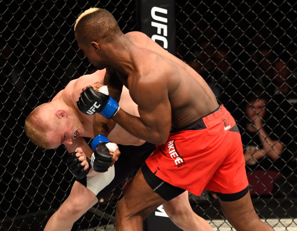  Finishing flurry: Marc Diakiese unloads his final salvo of strikes to stop Lucasz Sajewski