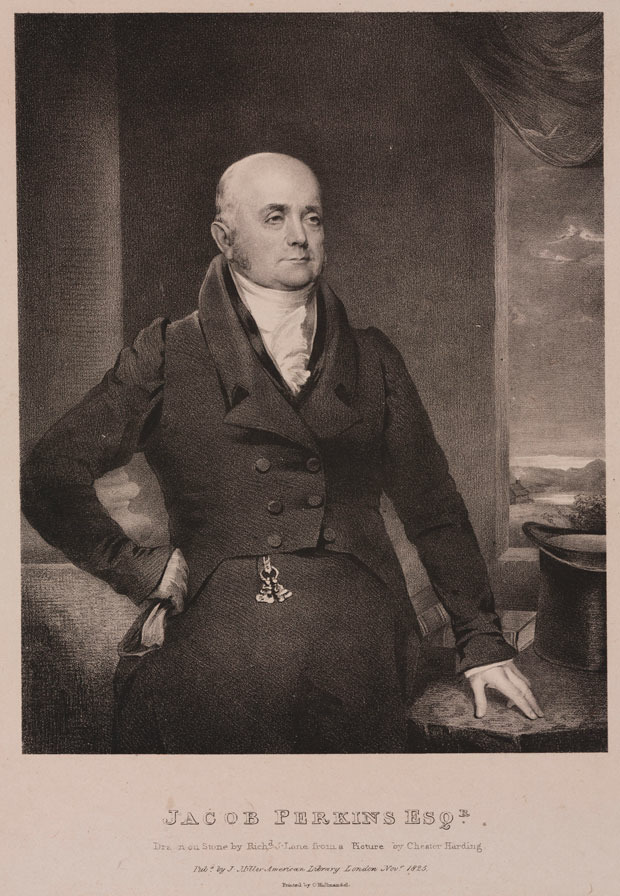  US inventor Jacob Perkins built an early ice-making machine in 1834 but it was impractical and left ignored.