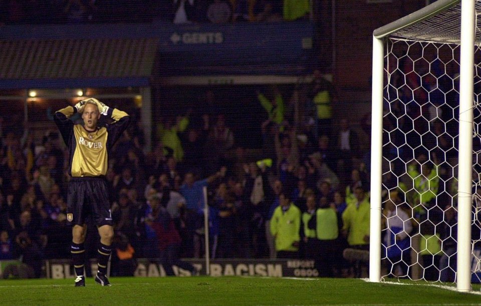  Enckleman looks aghast after his error puts Villa 2-0 down in 2002 at St Andrew's