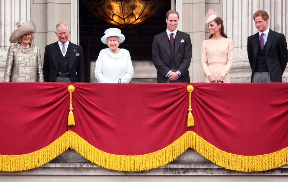  "The Magnificent Seven", minus Prince Philip who was ill, on the Royal balcony in 2012