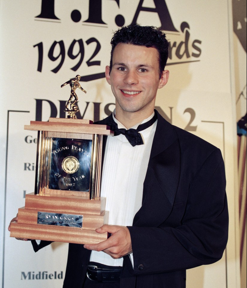 Ryan Giggs celebrates his PFA Young Player of the Year award in April 1992