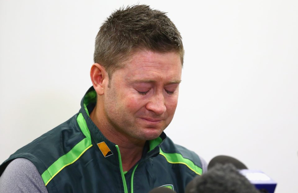  Former Australia captain Michael Clarke breaks down in a press conference after the death shocked the world