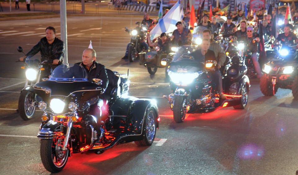  The Russian president rides a motorbike with The Night Wolves biker gang