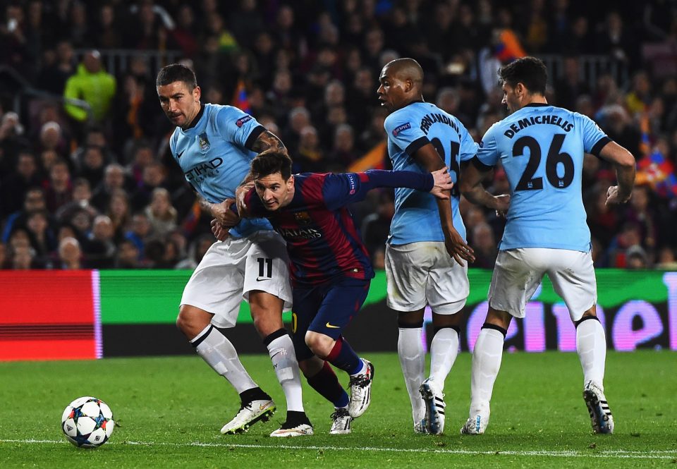  Lionel Messi through the City defence during their meeting last year