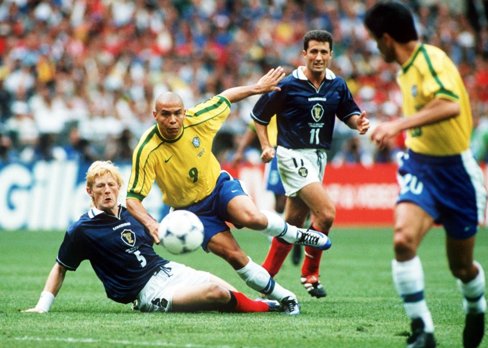  Ronaldo in action for Brazil against Scotland at the 1998 World Cup