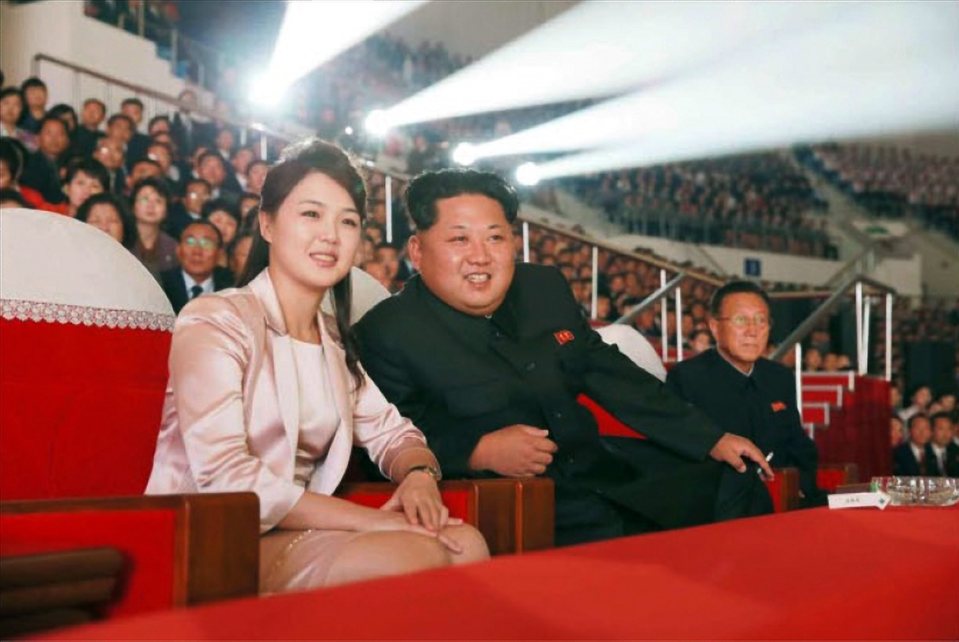  Happy times ...North Korean leader Kim Jong-un and his wife Ri Sol-ju enjoying a show together