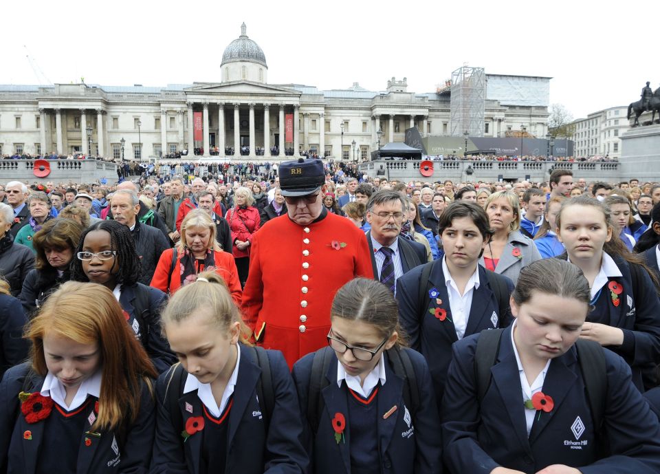 Two minutes silence is observed in Trafalgar Square, central London to mark Armistice Day