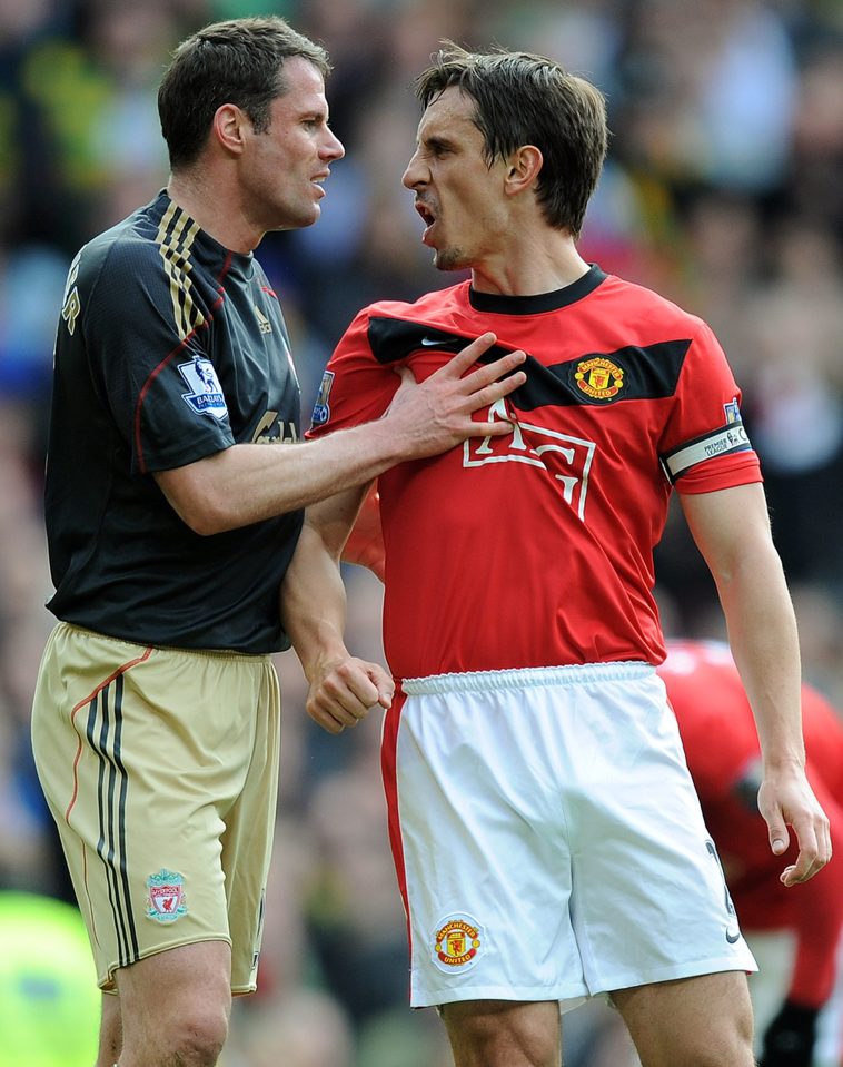  Gary Neville and Jamie Carragher have a derby disagreement