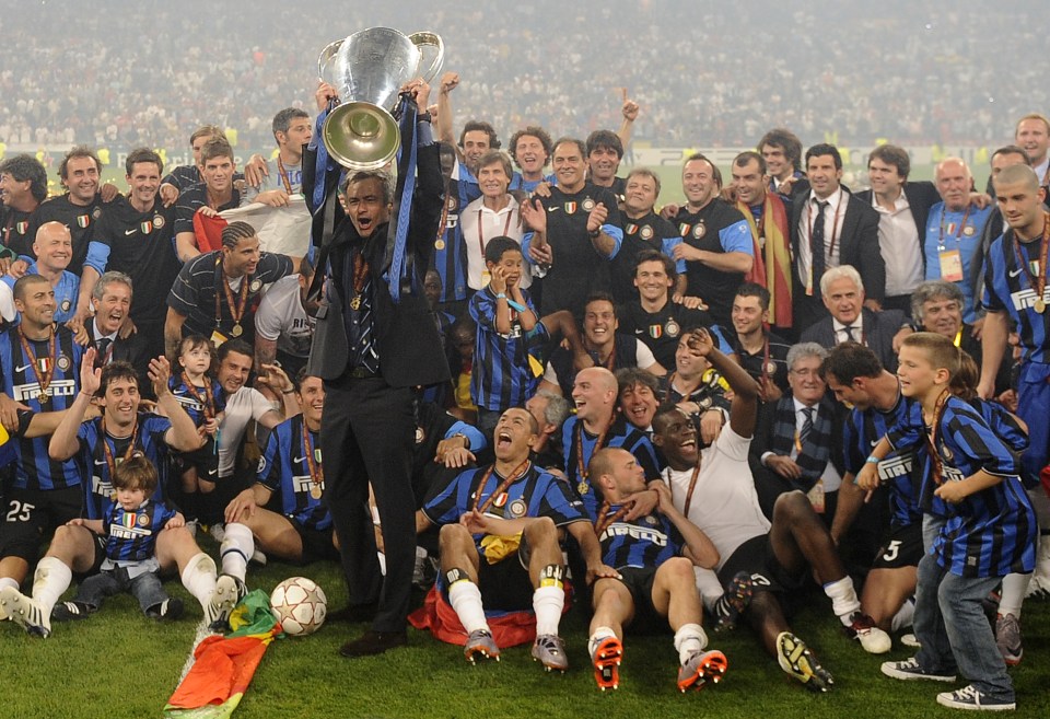  Jose Mourinho and his players enjoy Champions League success in Madrid