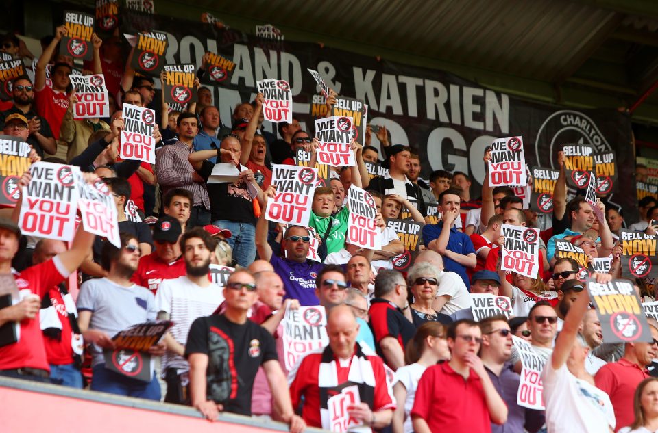  Charlton fans protest against Belgian supremo Duchatelet