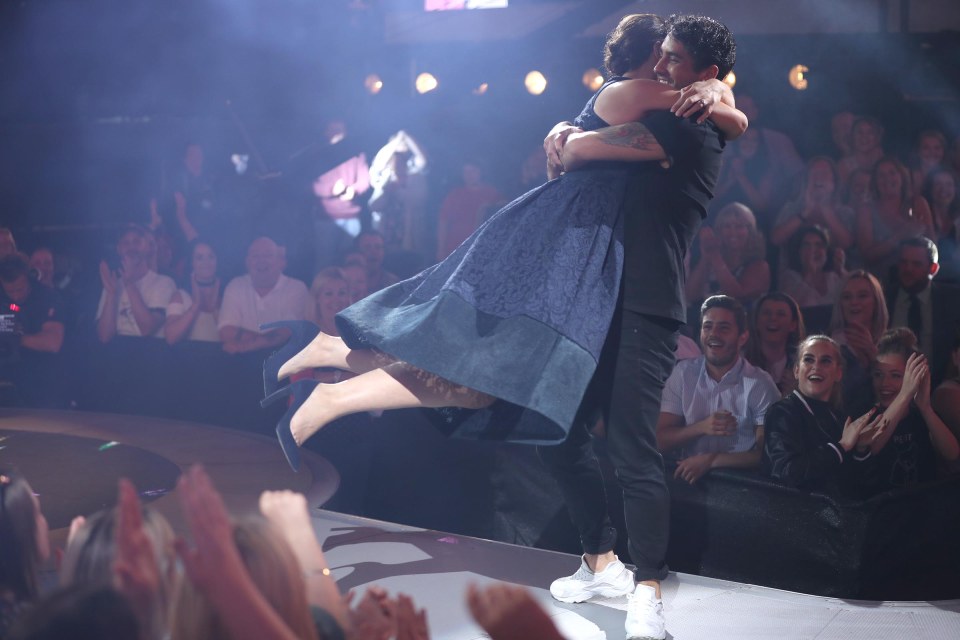  Emma Willis hugs Hughie Muaghan as he was evicted from regular Big Brother in September