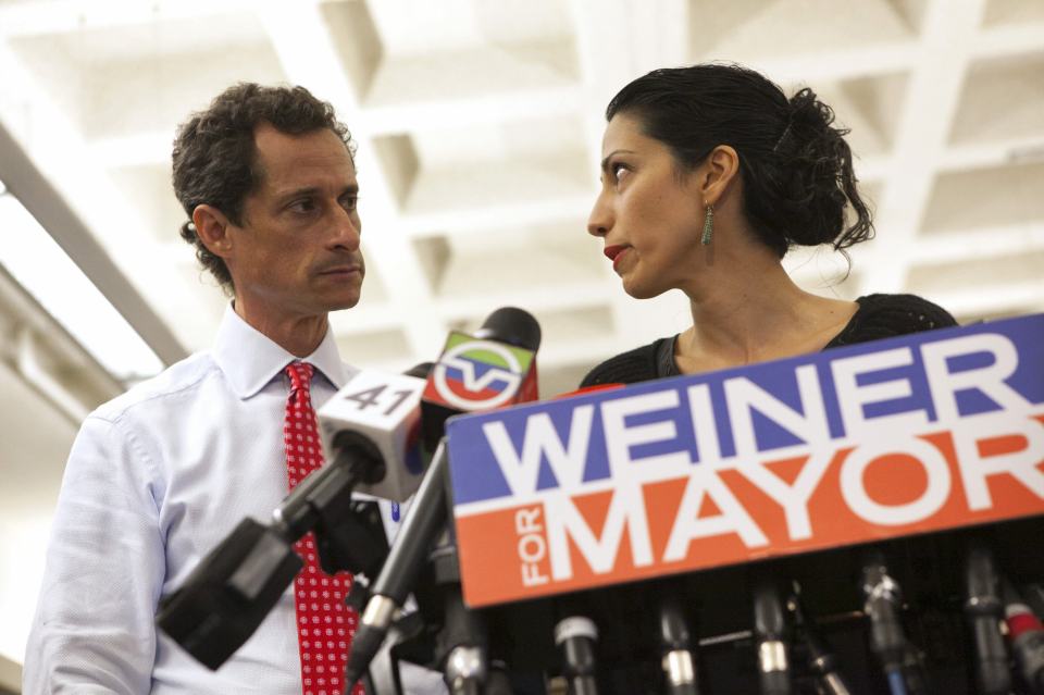  Anthony Weiner with his then-wife Huma Abedin during his 2013 bid to become NYC mayor