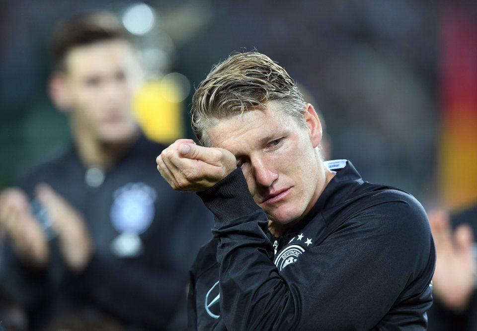  Schweinsteiger cries during his farewell game against Finland