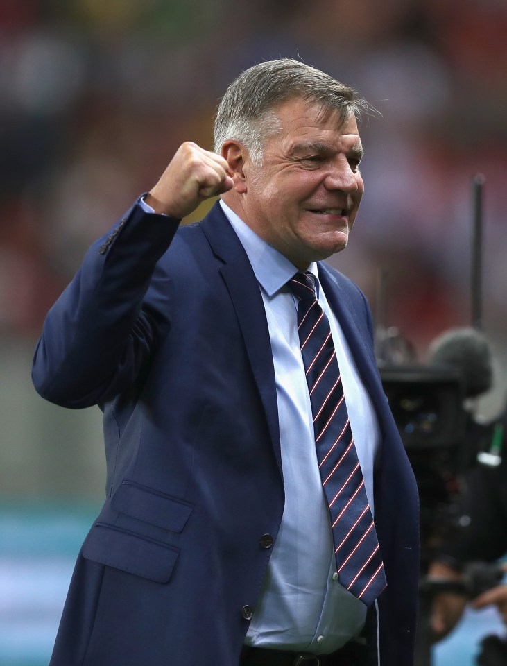  Big Sam celebrates Adam Lallana last winner against Slovakia