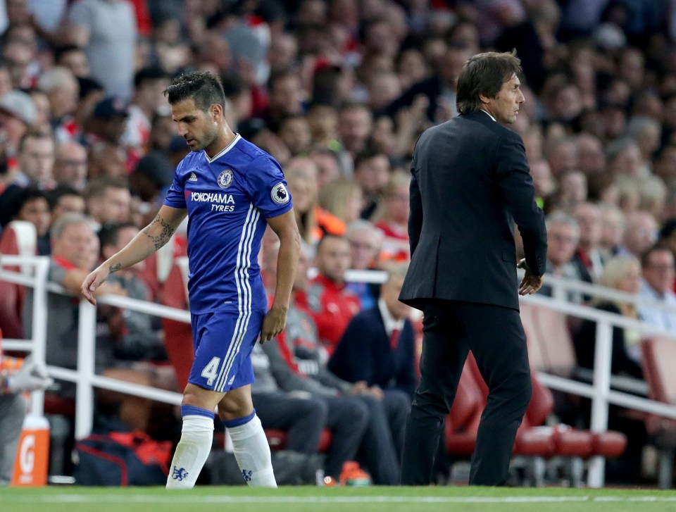  Cesc Fabregas is subbed off against former club Arsenal