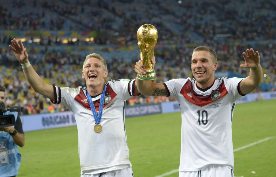  Schweinsteiger celebrates with the 2014 World Cup