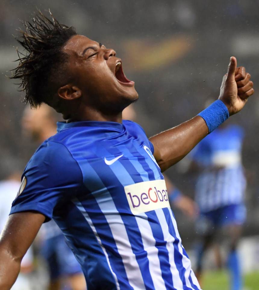  Leon Bailey celebrates scoring for Genk against Sassuolo