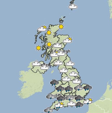  Today’s forecast showing heavy rain in southern areas of the county