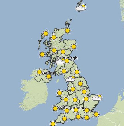  Tomorrow’s forecast suggests fine weather will bathe much of the UK