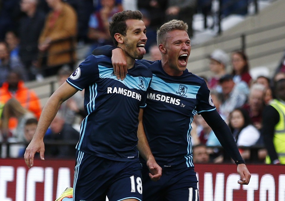  Christhian Stuani put Middlesbrough ahead with a header which had to be cleared by goal line technology