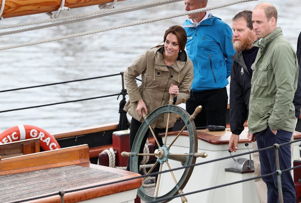 Duchess of Cambridge helms the tall ship Pacific Grace in Victoria Harbour on the final day of their Royal Tour of Canada 