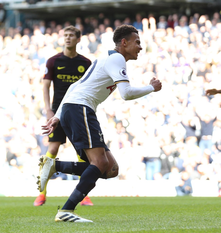  Dele Alli celebrates scoring Tottenham's second in classy display as Spurs beat Man City