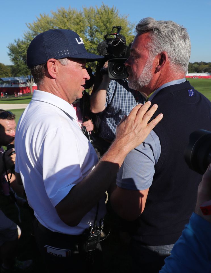  Darren Clarke congratulates Davis Love as America win the Ryder Cup