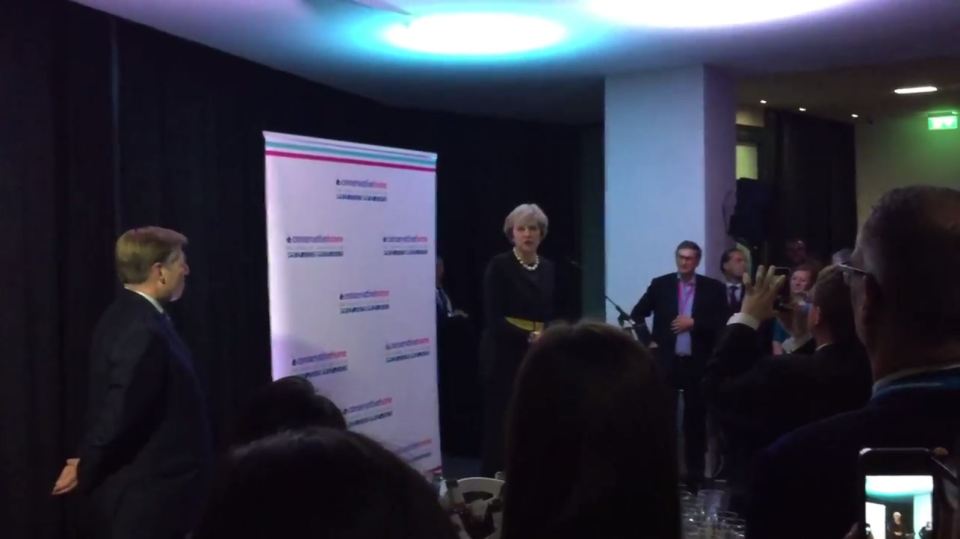  Theresa May was in a jovial mood at the fringe event at the Tory Party conference in Birmingham