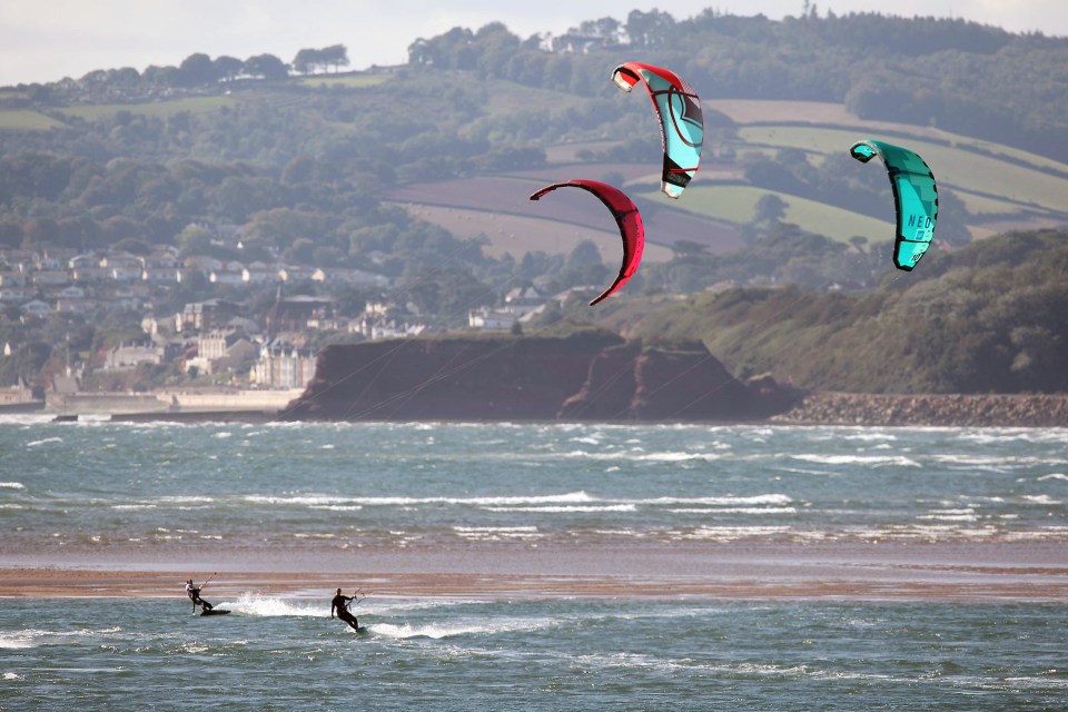  Kite surfers used the final spells of sunshine to take to the water at Exmouth