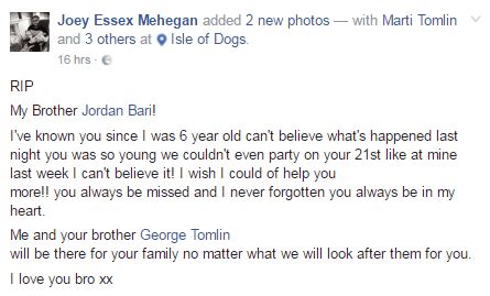  Friends paid tribute to Jordan on Facebook