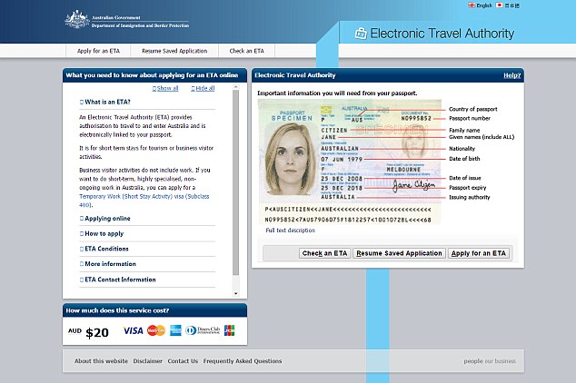  The official Australian visa website that charges $20 for an application